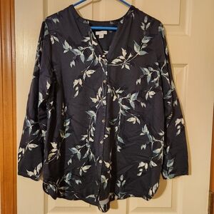 J. Jill Pure Jill Button-Front Tunic Blouse Botanical Vine Print Dark Floral MP